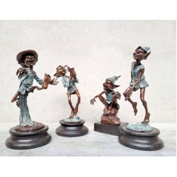 Collection of four bronze gnomes - Forest fairies - Leprechaun characters - Bronze gift idea