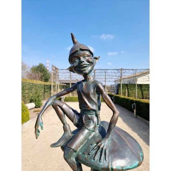 Extra large garden pixie - Bronze garden art - Bronze garden gnome on mushroom