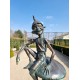 Extra large garden pixie - Bronze garden art - Bronze garden gnome on mushroom