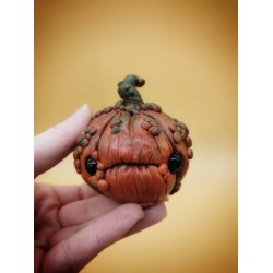 Handmade polymer clay fairy creatures - unique pumpkin monster fantasy sculptures Halloween arttoy ooak