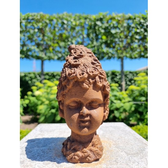 Cast Iron Garden Ornament - Forest Elf - Pixie of the Woods - Child's Head - Magical Garden Design