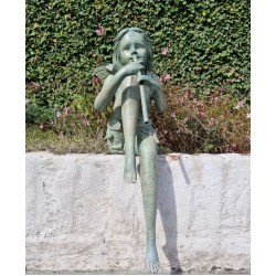 Bronze fairy with flute - Garden art - Bronze outdoor statues - Romantic garden