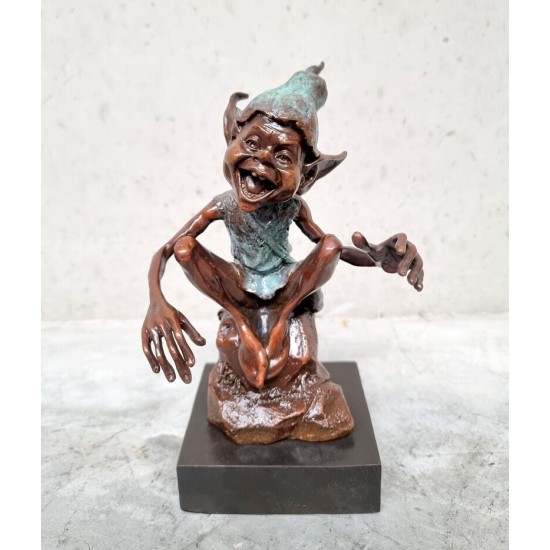 Collection of four bronze gnomes - Forest fairies - Leprechaun characters - Bronze gift idea