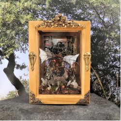 Miniature Fairy Shadowbox, Crystal Nature Shrine, Fantasy Fairy Garden, Miniature Garden Sculpture, Natural Quartz Crystal Steampunk Diorama