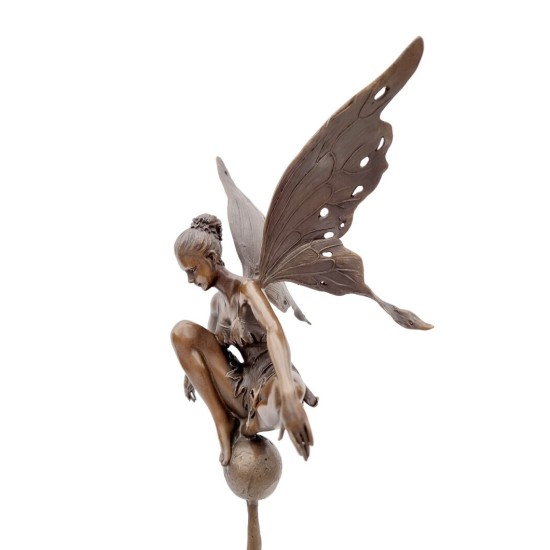 Large bronze fairy on sphere - Seated fairy - Magic sculpture