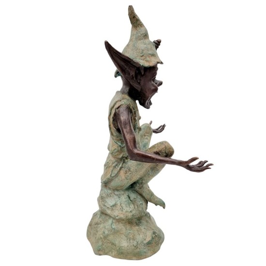 Bronze garden gnome - Pixie - Garden fairy in bronze - Bronze garden sculpture