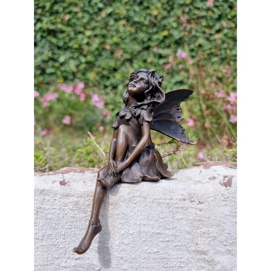 Bronze fairy - Windowsill fairy - Sitting pixie of the forest - Forest fairy - Angel figurines