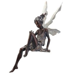 Tudor And Turek Resin , Sitting Fairy Statue Garden Decorative Porch Figurine Angel Sculpture, Handmade flower fairy statue sitting