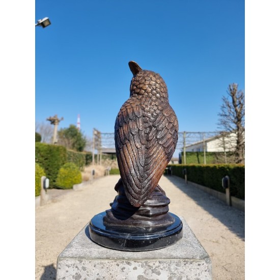 Bronze owl on marble base - Owl sculpture - Bronze owl