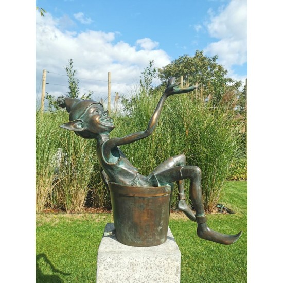 Extra large garden pixie - Bronze fountain - Bronze garden gnome