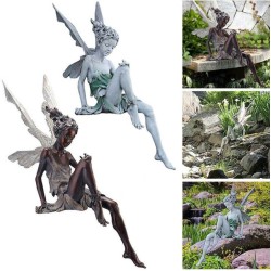 Tudor And Turek Resin , Sitting Fairy Statue Garden Decorative Porch Figurine Angel Sculpture, Handmade flower fairy statue sitting