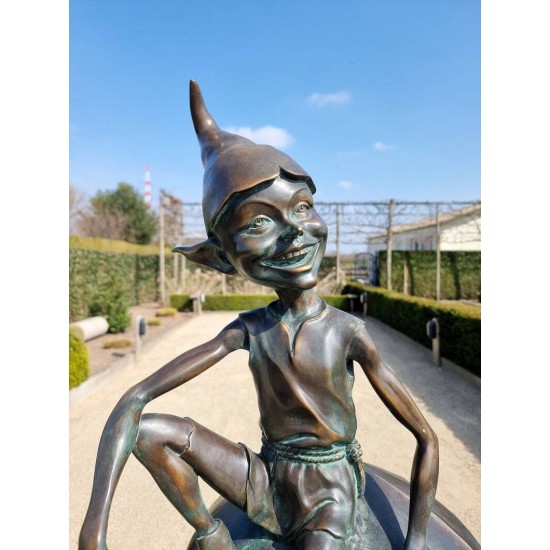 Extra large garden pixie - Bronze garden art - Bronze garden gnome on mushroom