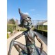 Extra large garden pixie - Bronze garden art - Bronze garden gnome on mushroom