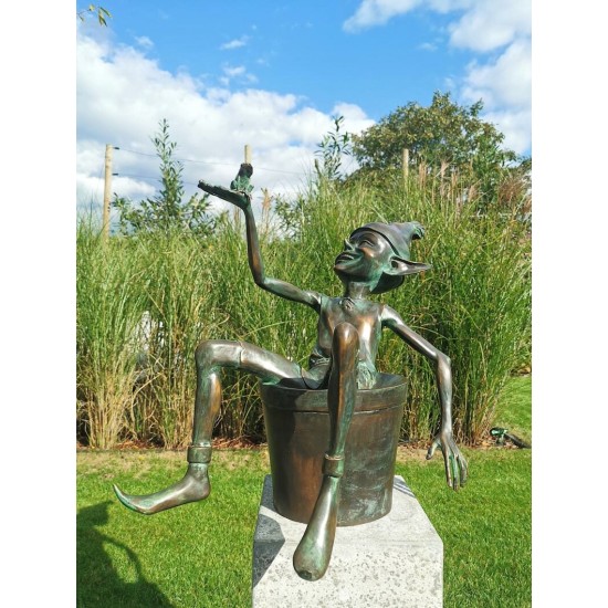 Extra large garden pixie - Bronze fountain - Bronze garden gnome