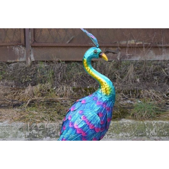 LARGE Iron Colorful Peacock  - Nice Detail and Beautiful Colours - Amazing Metal Statue for Garden