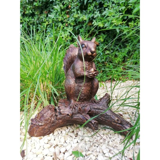 Bronze sculpture of a squirrel  on a stump - Garden decor - Bronze porch decor