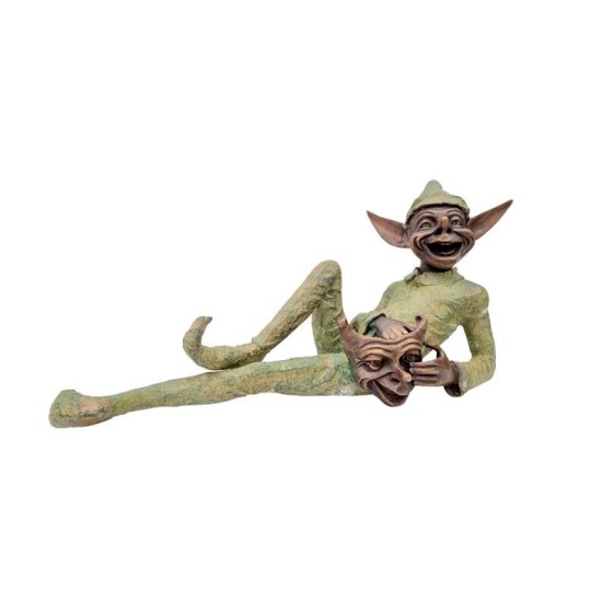 Extra large garden pixie - Bronze lawn art - Bronze garden gnome