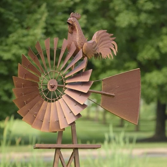 8ft. Tall Large Iron Windmill Stand with Rooster