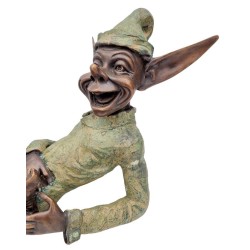 Extra large garden pixie - Bronze lawn art - Bronze garden gnome