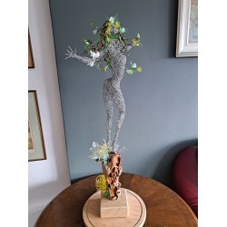 Golden May Day Fairy, wire art sculpture, wire May Fairy, Wire fairies statue, Earth reborn art, Design home decor, Lady of Spring Flowers
