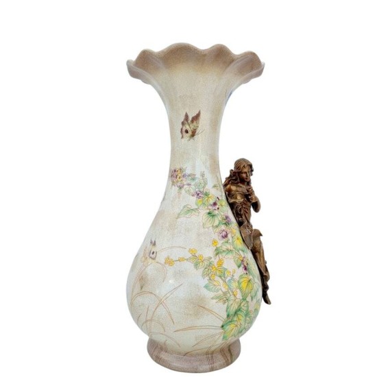Art Nouveau style flower vase - Porcelain vase with bronze ornaments - Spring decoration
