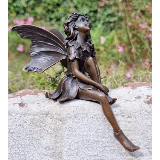 Bronze fairy - Windowsill fairy - Sitting pixie of the forest - Forest fairy - Angel figurines