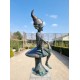 Extra large garden pixie - Bronze garden art - Bronze garden gnome on mushroom