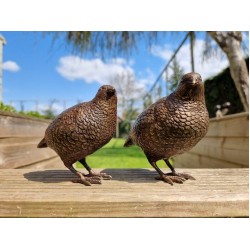 Pair of bronze birds - Garden  ornaments - Bronze quail