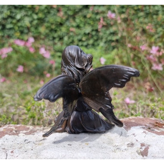 Gracefull Bronze fairy - Windowsill fairy - Sitting pixie with butterflly - Forest fairy - Angel figurines