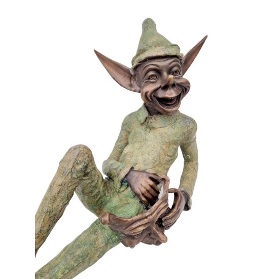 Extra large garden pixie - Bronze lawn art - Bronze garden gnome