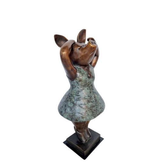 Large Bronze Pig - Dressed Standing Pig - Dancing Pig - Cute Female Pig