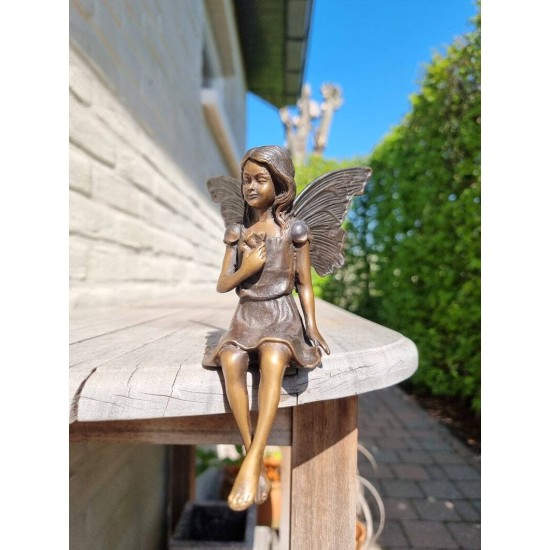 Lovely little garden fairy - Bronze figurine - Home and garden ornaments