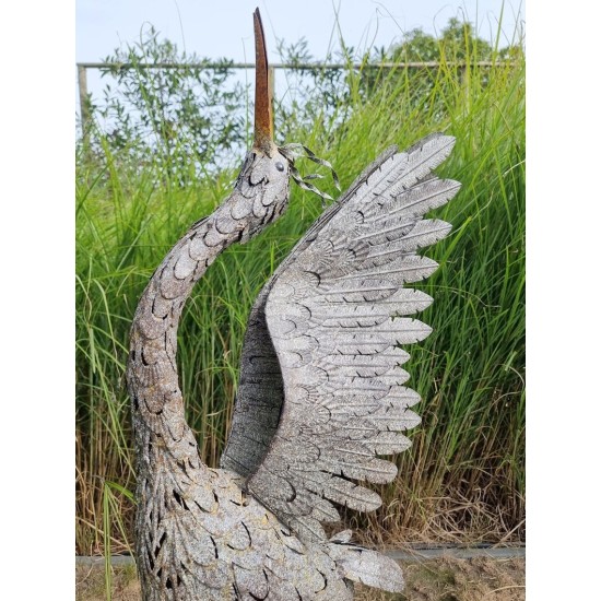 60" Extra Large Metal Heron Statue