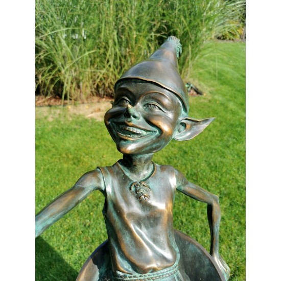 Extra large garden pixie - Bronze fountain - Bronze garden gnome