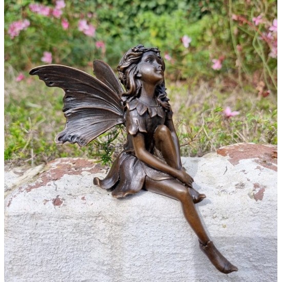 Bronze fairy - Windowsill fairy - Sitting pixie of the forest - Forest fairy - Angel figurines