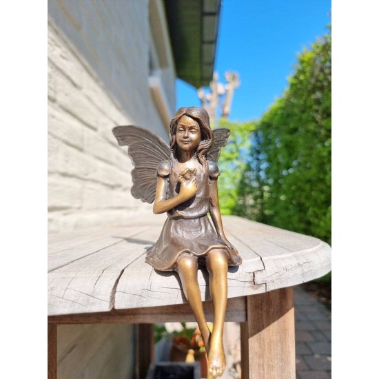 Lovely little garden fairy - Bronze figurine - Home and garden ornaments