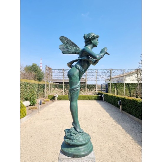 Large bronze angel - Bronze garden sculpture - Fairy with flute