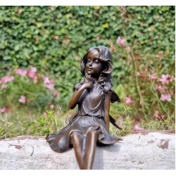 Gracefull Bronze fairy - Windowsill fairy - Sitting pixie with butterflly - Forest fairy - Angel figurines