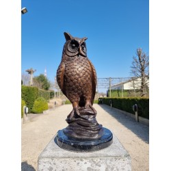 Bronze owl on marble base - Owl sculpture - Bronze owl
