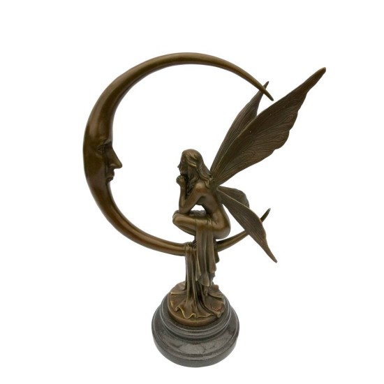 Amazing bronze sculpture of a bronze fairy sitting on the moon