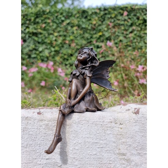 Bronze fairy - Windowsill fairy - Sitting pixie of the forest - Forest fairy - Angel figurines