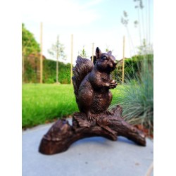 Bronze sculpture of a squirrel  on a stump - Garden decor - Bronze porch decor