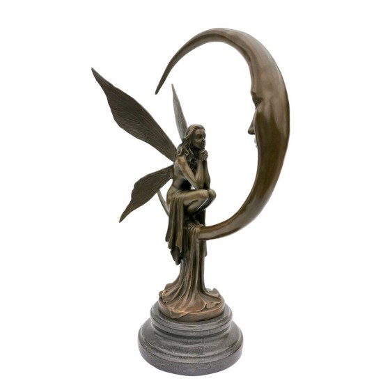 Amazing bronze sculpture of a bronze fairy sitting on the moon