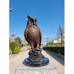 Bronze owl on marble base - Owl sculpture - Bronze owl