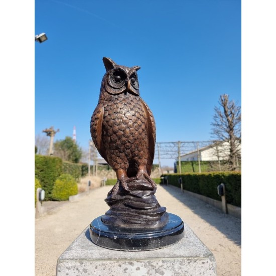 Bronze owl on marble base - Owl sculpture - Bronze owl