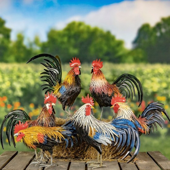 29"Felix" Hand-Painted Metal Rooster Statue