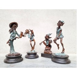 Collection of four bronze gnomes - Forest fairies - Leprechaun characters - Bronze gift idea