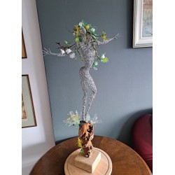 Golden May Day Fairy, wire art sculpture, wire May Fairy, Wire fairies statue, Earth reborn art, Design home decor, Lady of Spring Flowers