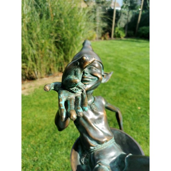 Extra large garden pixie - Bronze fountain - Bronze garden gnome