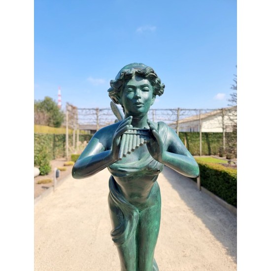Large bronze angel - Bronze garden sculpture - Fairy with flute